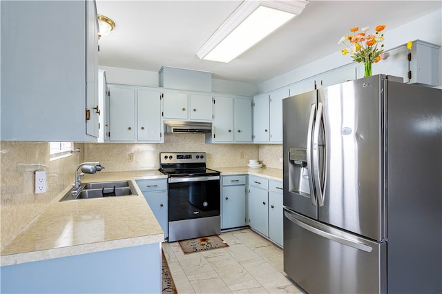 kitchen featuring tasteful backsplash, appliances with stainless steel finishes, and sink