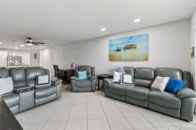 5973 State Highway 361 Unit 436, Port Aransas, TX 78373 - living room with light tile patterned flooring, ceiling fan, and recessed lighting