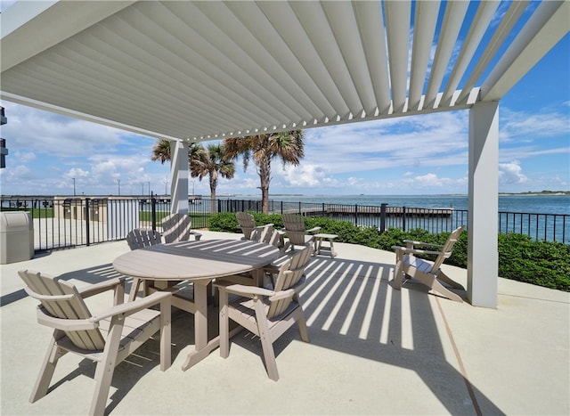 view of patio / terrace with a water view