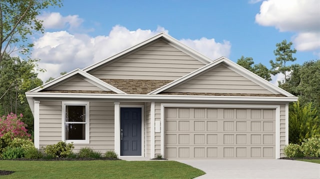 view of front facade featuring a front yard and a garage