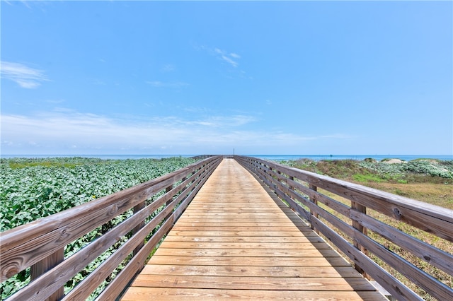 view of dock with a water view