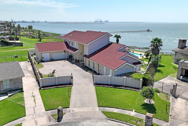 aerial view with a water view