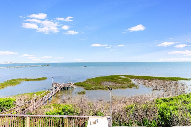 property view of water with a dock