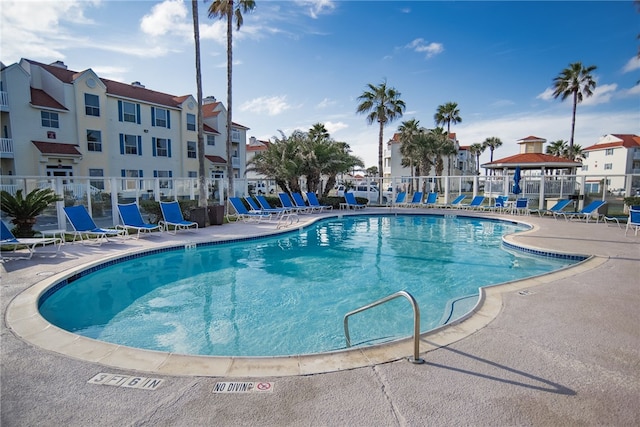 view of pool with a gazebo and a patio area