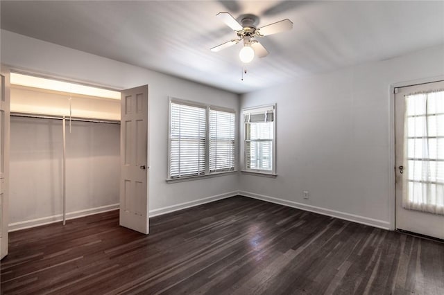 1522 Clodah Dr, Corpus Christi, TX 78404 - unfurnished bedroom featuring dark wood-style flooring, a closet, and a ceiling fan