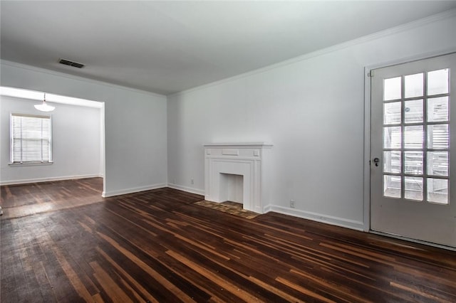 1522 Clodah Dr, Corpus Christi, TX 78404 - unfurnished living room with dark wood-type flooring and crown molding