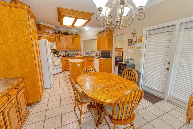 7014 Mona Lisa Cir, Corpus Christi, TX 78413 - dining space with a chandelier, light tile patterned floors, and crown molding