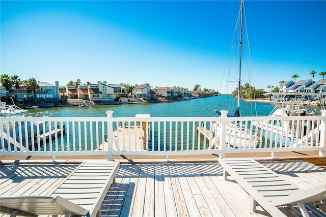 dock area featuring a water view