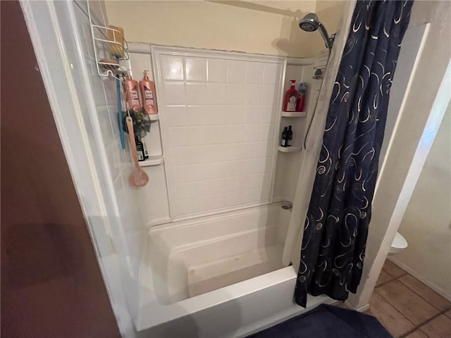 4321 Woodland Creek Dr, Corpus Christi, TX 78410 - bathroom featuring tile patterned flooring and shower / bathtub combination with curtain