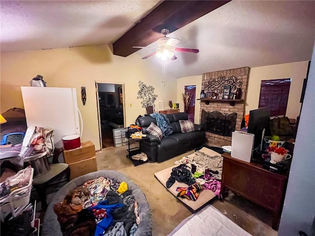 4321 Woodland Creek Dr, Corpus Christi, TX 78410 - living area with ceiling fan, a textured ceiling, and carpet floors