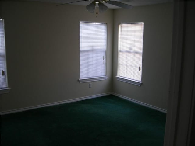 822 Indiana Ave, Corpus Christi, TX 78404 - empty room with dark colored carpet, a wealth of natural light, baseboards, and ceiling fan
