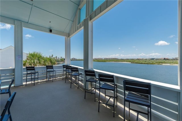 view of patio / terrace with a water view