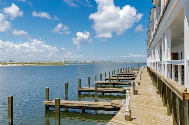 dock area featuring a water view