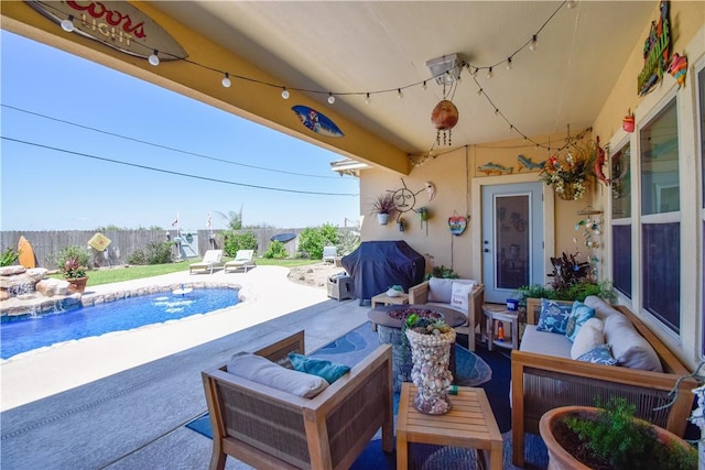 view of patio / terrace with outdoor lounge area and grilling area