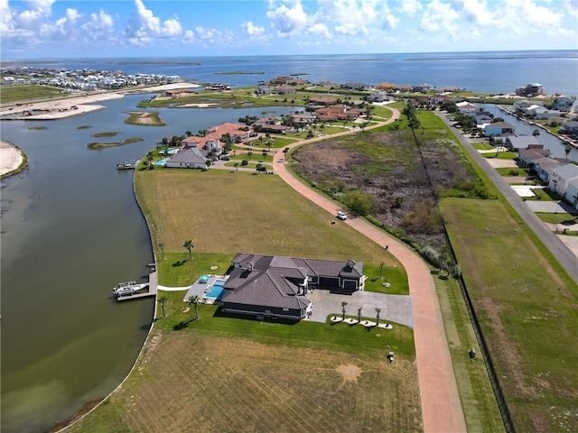 aerial view featuring a water view