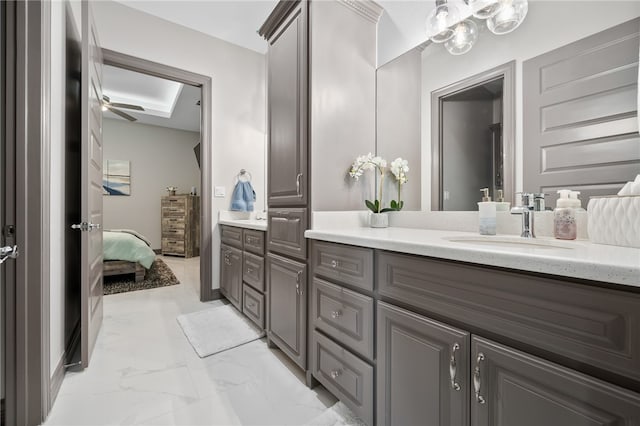 bathroom with vanity and ceiling fan