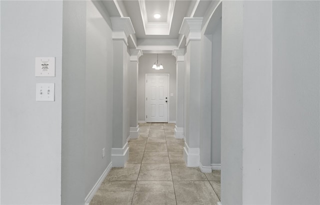 7525 Killebrew Dr, Corpus Christi, TX 78414 - hall featuring a tray ceiling and crown molding