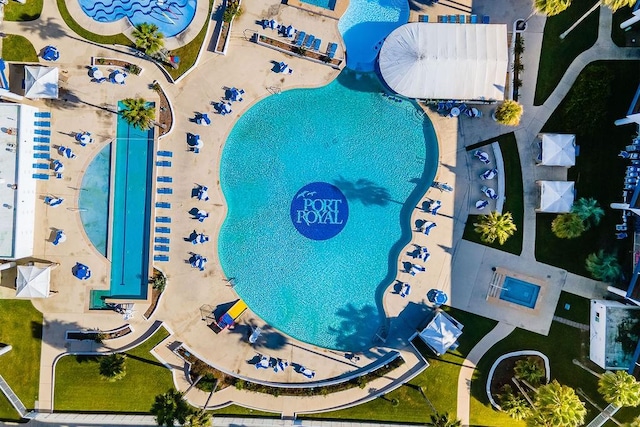aerial view of a pool
