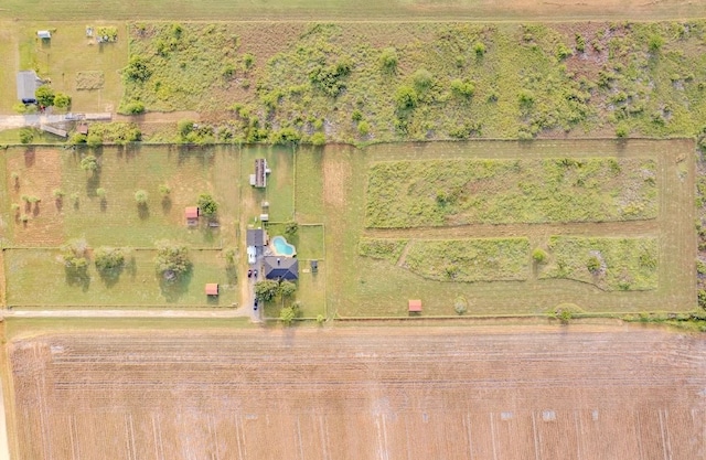 aerial view featuring a water view and a rural view