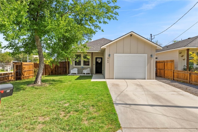 964 Allende St, Seguin, TX 78155 - single story home featuring driveway, an attached garage, a shingled roof, and board and batten siding