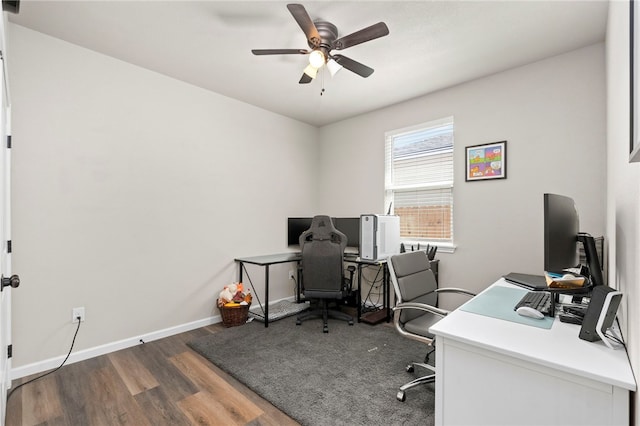 964 Allende St, Seguin, TX 78155 - office area with wood finished floors, ceiling fan, and baseboards