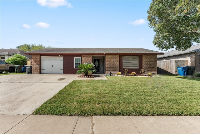 single story home with a garage and a front yard