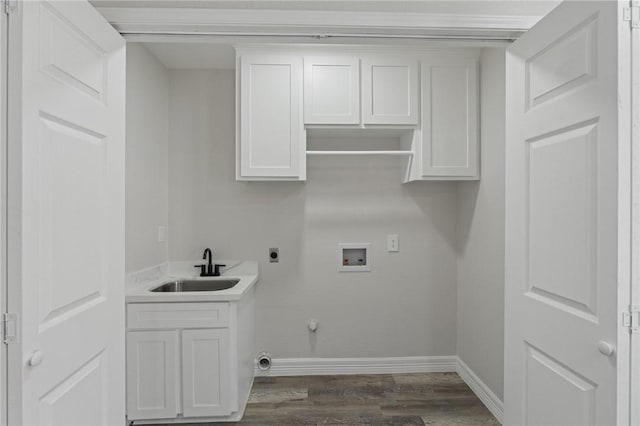 6726 Hunt Dr, Corpus Christi, TX 78413 - laundry room featuring washer hookup, dark wood-style flooring, baseboards, and electric dryer hookup