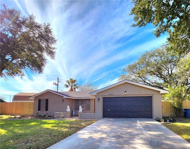 ranch-style house with a front lawn and a garage