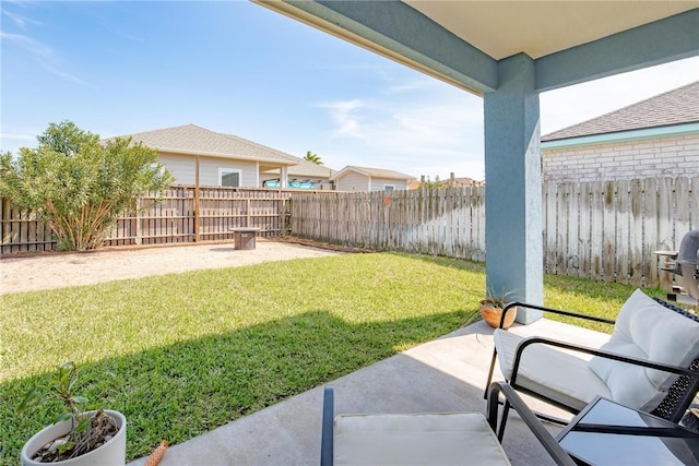 view of yard featuring a patio and a fenced backyard