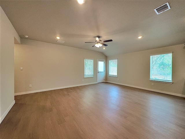 3002 Stone Creek Dr, Corpus Christi, TX 78410 - unfurnished room featuring a ceiling fan, dark wood-style flooring, recessed lighting, baseboards, and lofted ceiling