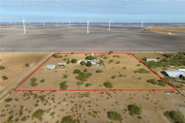 birds eye view of property featuring a rural view