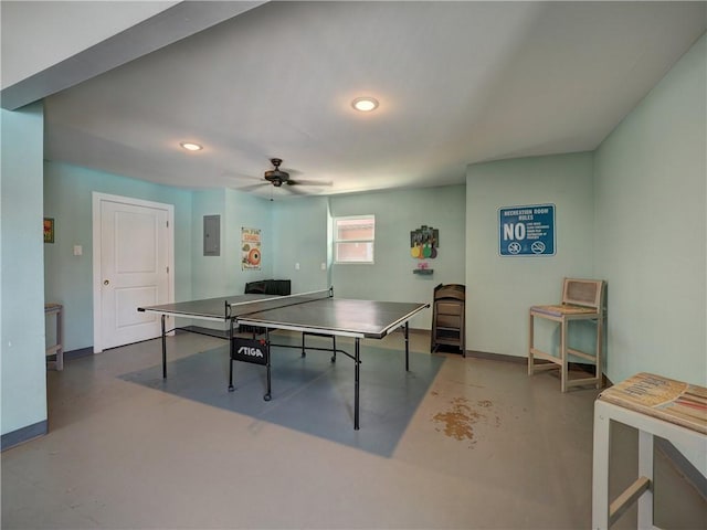 800 Beach Access Road 1a 509, Port Aransas, TX 78373 - game room with concrete floors, electric panel, a ceiling fan, recessed lighting, and baseboards