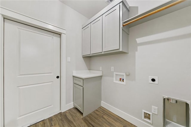 6218 Sadie St, Corpus Christi, TX 78415 - washroom with dark wood-style flooring, electric dryer hookup, cabinet space, and hookup for a washing machine