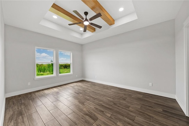 6218 Sadie St, Corpus Christi, TX 78415 - unfurnished room with a tray ceiling, dark wood-type flooring, a ceiling fan, and recessed lighting