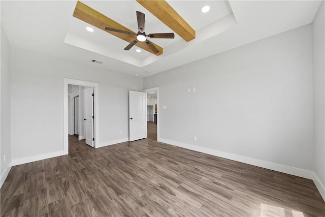 6218 Sadie St, Corpus Christi, TX 78415 - unfurnished bedroom with a tray ceiling, wood finished floors, recessed lighting, and ceiling fan