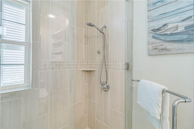 bathroom featuring a shower with shower door