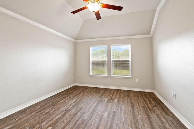 1201 Cline St, Corpus Christi, TX 78418 - unfurnished room featuring vaulted ceiling, wood finished floors, baseboards, and a ceiling fan