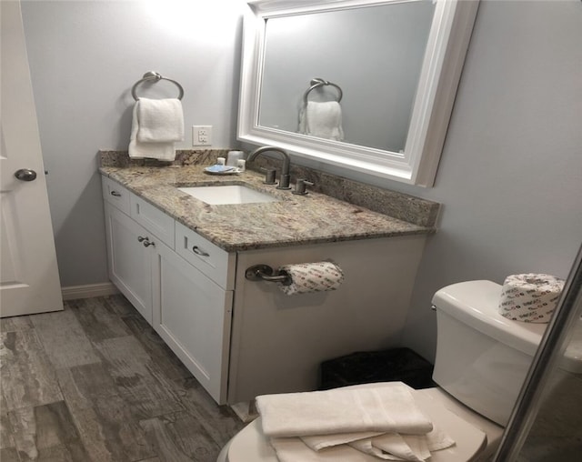 bathroom featuring hardwood / wood-style flooring and vanity