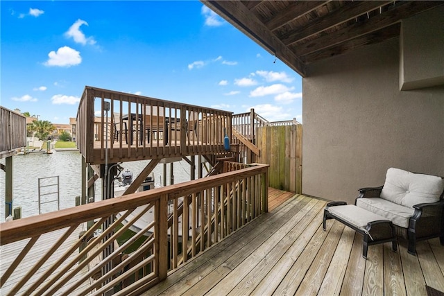 15414 Salt Cay Ct Unit 5E, Corpus Christi, TX 78418 - wooden deck with a water view and stairway