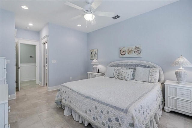 bedroom featuring ceiling fan