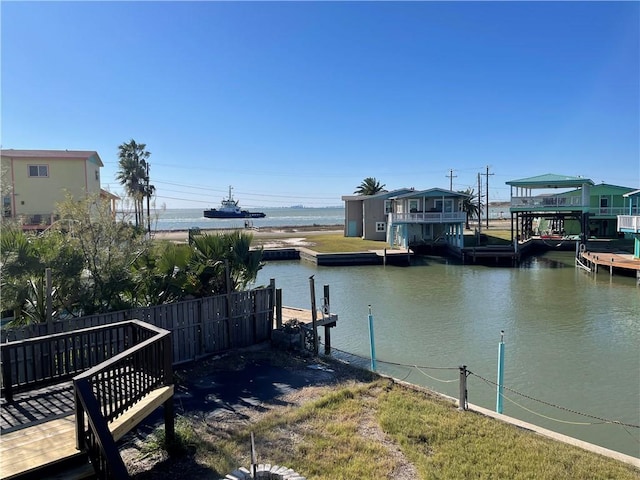 dock area featuring a water view