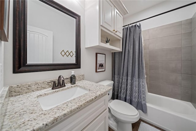 641 Hyacinth Dr, Corpus Christi, TX 78413 - bathroom with toilet, vanity, and shower / bathtub combination with curtain