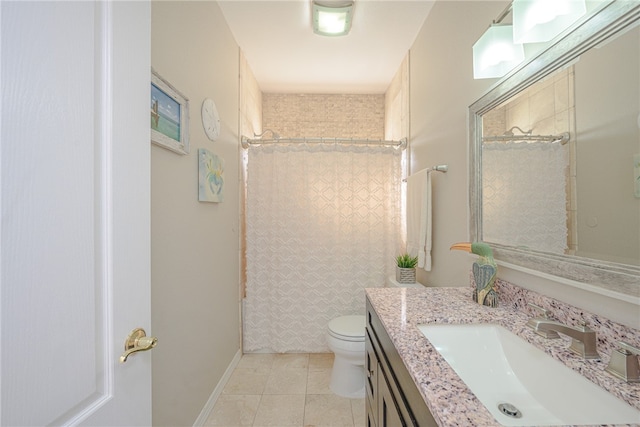 full bathroom with tile patterned flooring, vanity, toilet, and tiled shower / bath