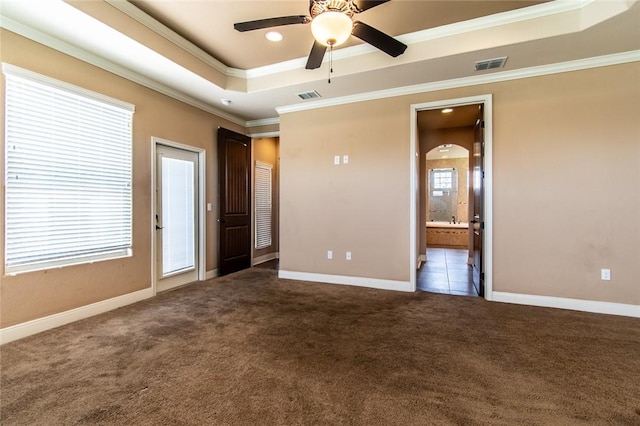 8054 Calgary Dr, Corpus Christi, TX 78414 - unfurnished bedroom featuring a tray ceiling, carpet flooring, ornamental molding, baseboards, and recessed lighting