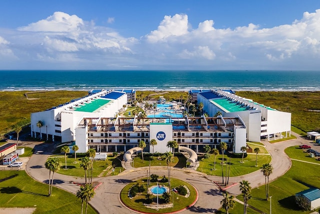 aerial view with a beach view and a water view