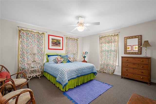 bedroom with carpet floors and ceiling fan