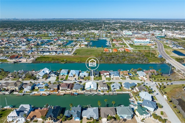 drone / aerial view featuring a water view