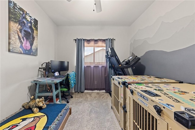 bedroom with carpet and a ceiling fan