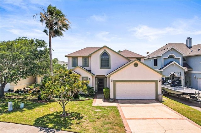1331 Bayview Dr, Portland, TX 78374 - traditional home featuring driveway, stucco siding, a front lawn, and a garage