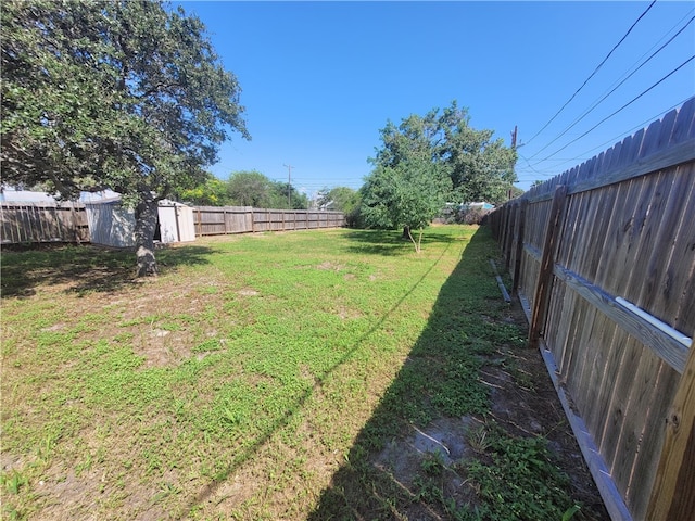 view of yard featuring a storage shed